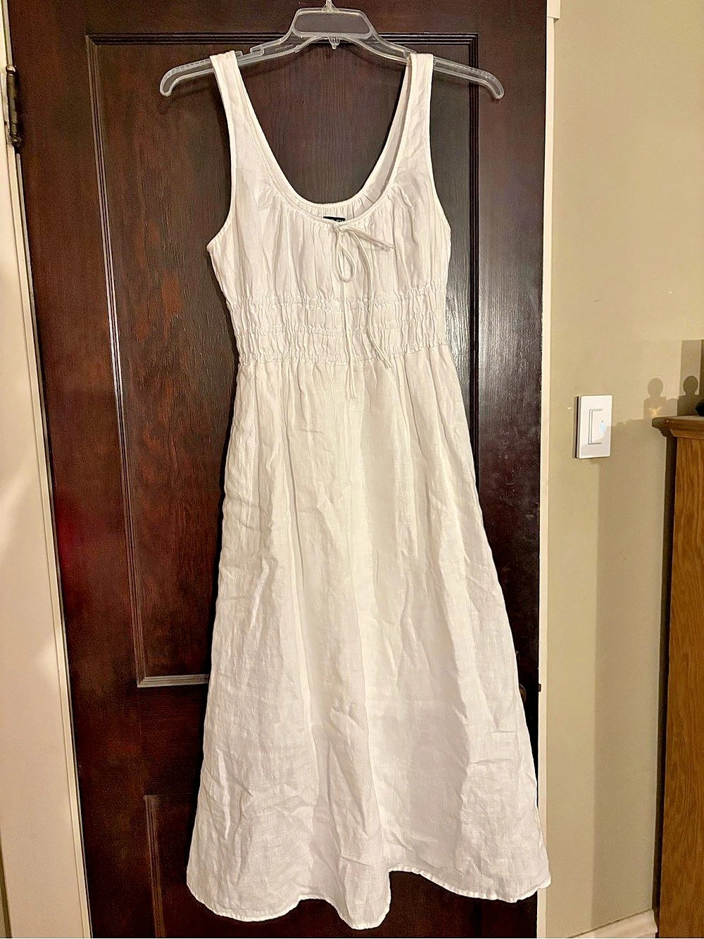 J.Crew 100% Linen White A-Line Midi Dress With Pockets